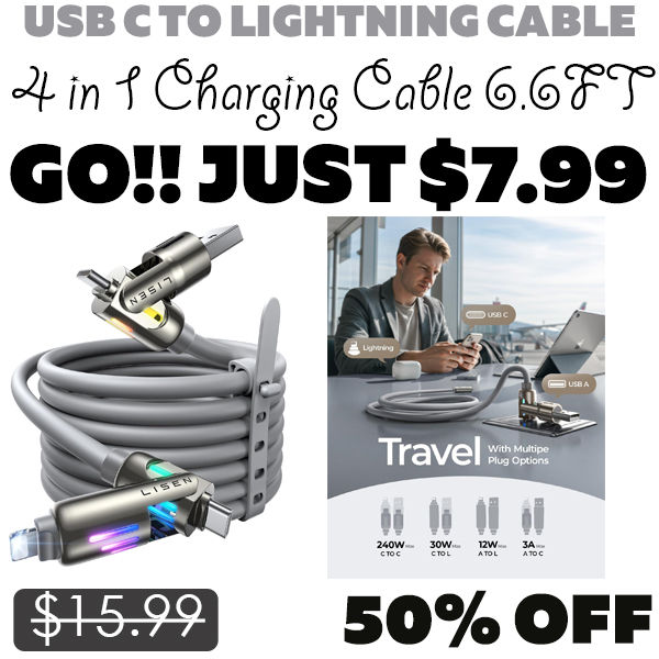 4 in 1 Charging Cable 6.6FT Only $7.99 (Regularly $15.99)