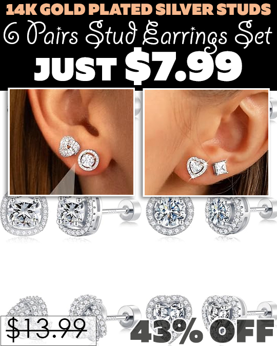 6 Pairs Stud Earrings Set Only $7.99 (Regularly $13.99 )