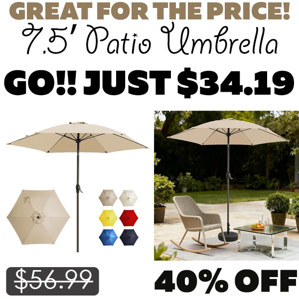 7.5′ Patio Umbrella Only $34.19 (Regularly $56.99)