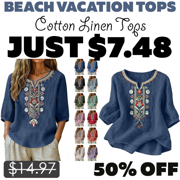 Cotton Linen Tops Only $7.48 (Regularly $14.97)