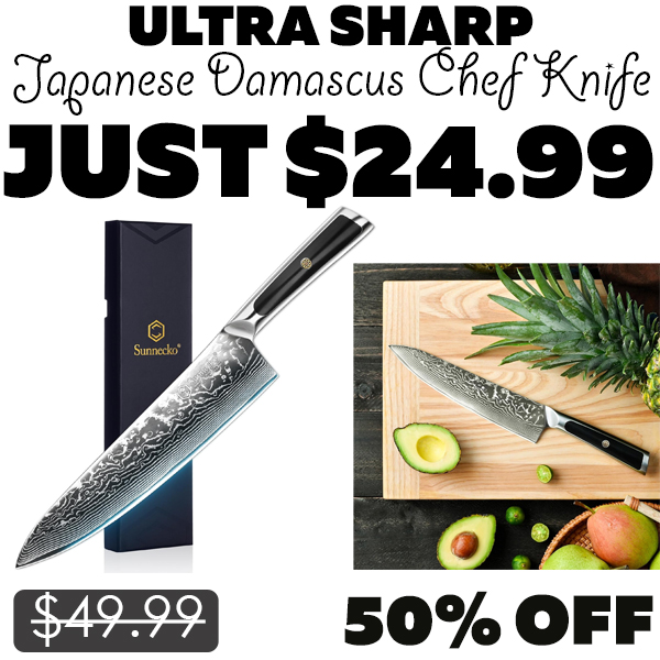 Japanese Damascus Chef Knife Only $24.99 (Regularly $49.99)