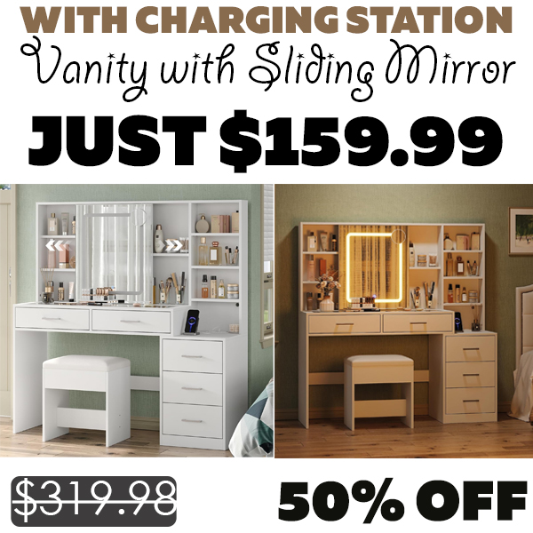 Vanity with Sliding Mirror Only $159.99 (Regularly $319.98)