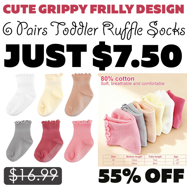 6 Pairs Toddler Ruffle Socks Only $7.50 (Regularly $16.99)
