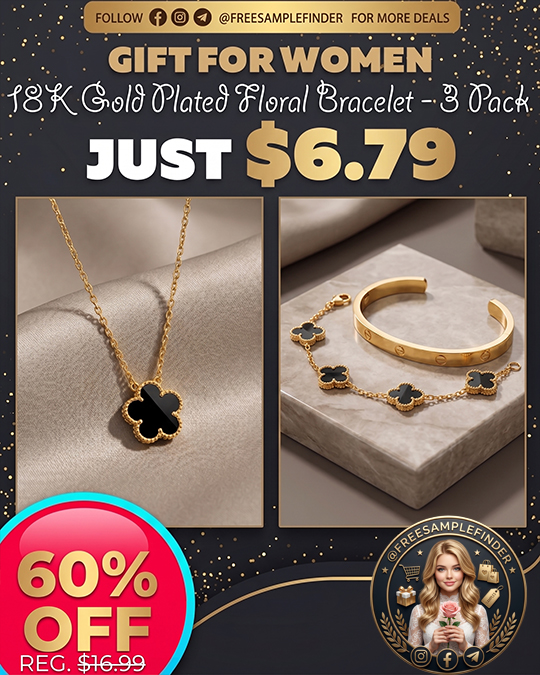 18K Gold Plated Floral Bracelet - 3 Pack Only $6.79 (Regularly $16.99)