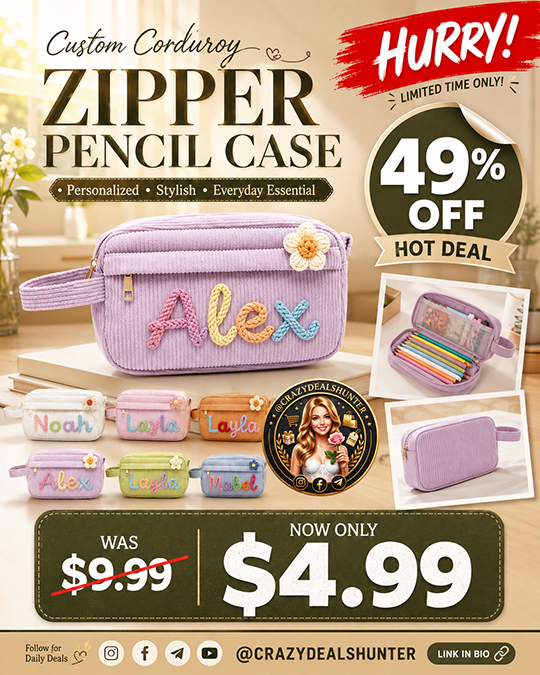 Custom Corduroy Pencil Case Only $4.99 (Regularly $9.99)