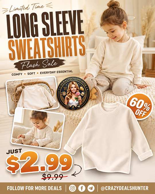 Long Sleeve Sweatshirts Only $2.99 (Regularly $9.99)