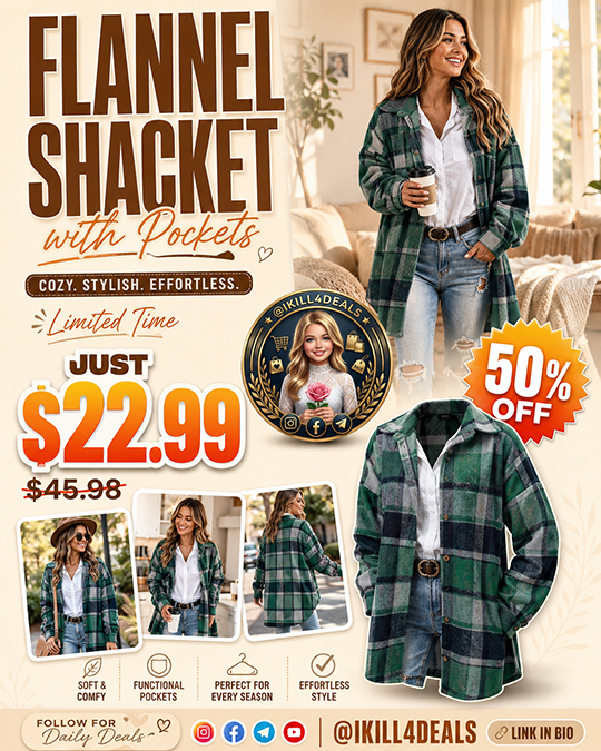 Flannel Shacket with Pockets Only $22.99 (Regularly $45.98)