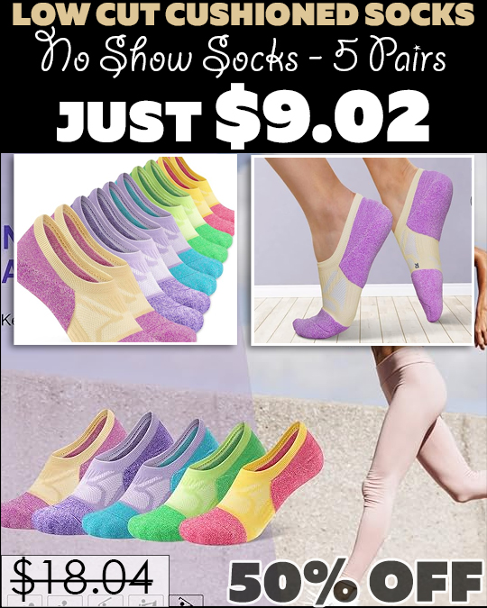 No Show Socks - 5 Pairs Only $9.02 (Regularly $18.04)
