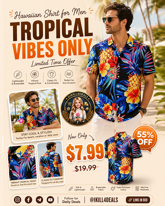 Hawaiian Shirt for Men Only $7.99 (Regularly $19.99)