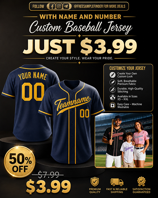 Custom Baseball Jersey Only $3.99 (Regularly $7.99)