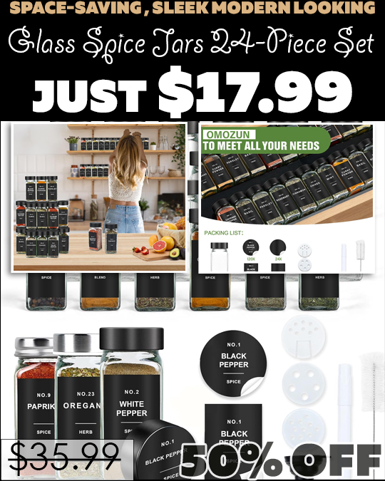 Glass Spice Jars 24-Piece Set Only $17.99 (Regularly $35.99)