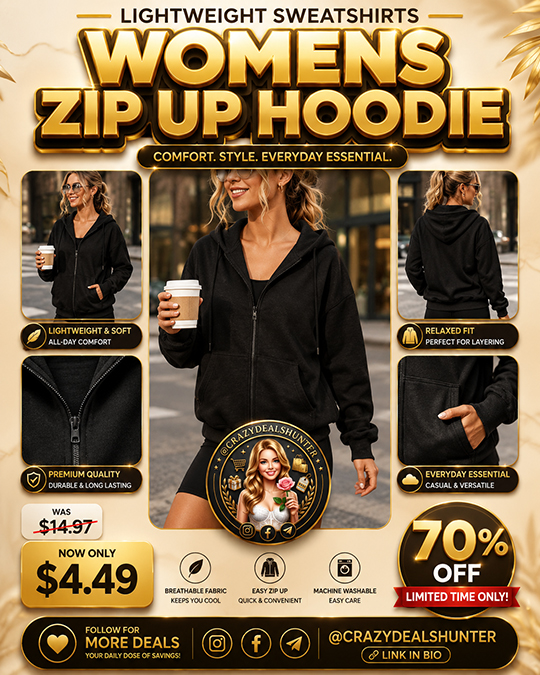 Womens Zip up Hoodie Only $4.49 (Regularly $14.97)