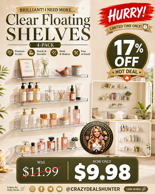 Clear Floating Shelves 4-Pack Only $9.98 (Regularly $11.99)
