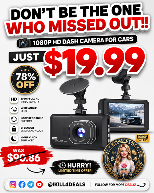 1080p HD Dash Camera for Cars Only $19.99 (Regularly $90.86)