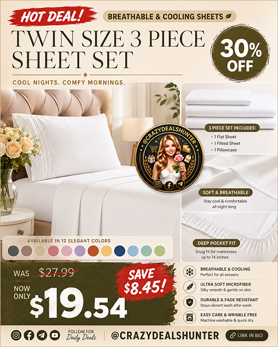 Twin Size 3 Piece Sheet Set Only $19.54 (Regularly $27.99)