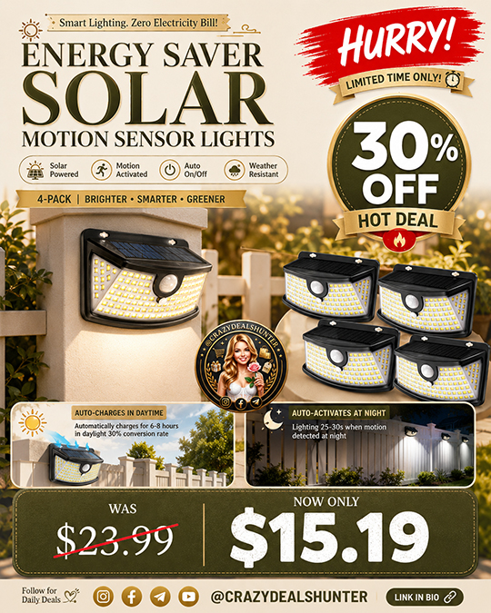 FOUR Solar Motion Sensor Lights Only $15.19 (Regularly $23.99)