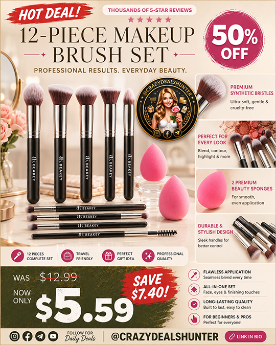 Makeup Brush 12-Piece Set Only $5.59 (Regularly $12.99)