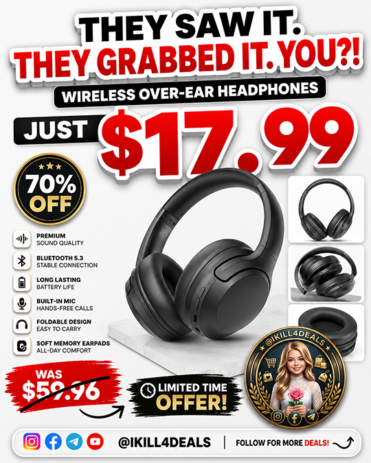 Wireless Over-Ear Headphones Only $17.99 (Regularly $59.96)