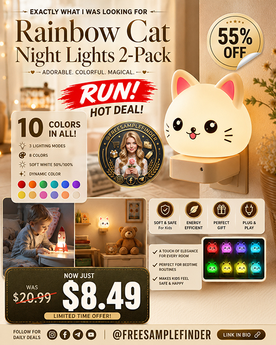 Rainbow Cat Night Lights 2-Pack Only $8.49 (Regularly $20.99)