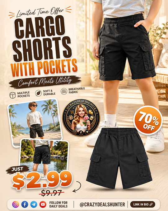 Cargo Shorts with Pockets Only $2.99 (Regularly $9.97)
