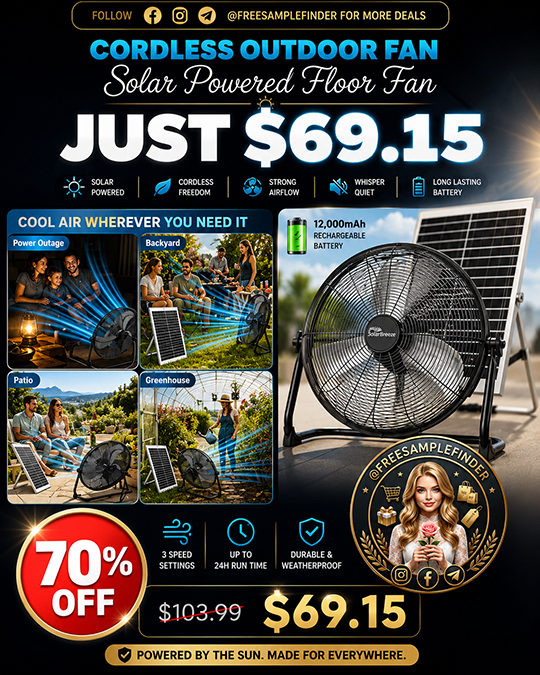 Solar Powered Floor Fan Only $69.15 (Regularly $103.99)