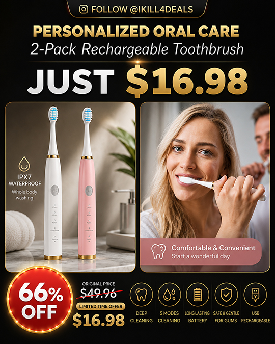 2-Pack Rechargeable Toothbrush Only $16.98 (Regularly $49.96)