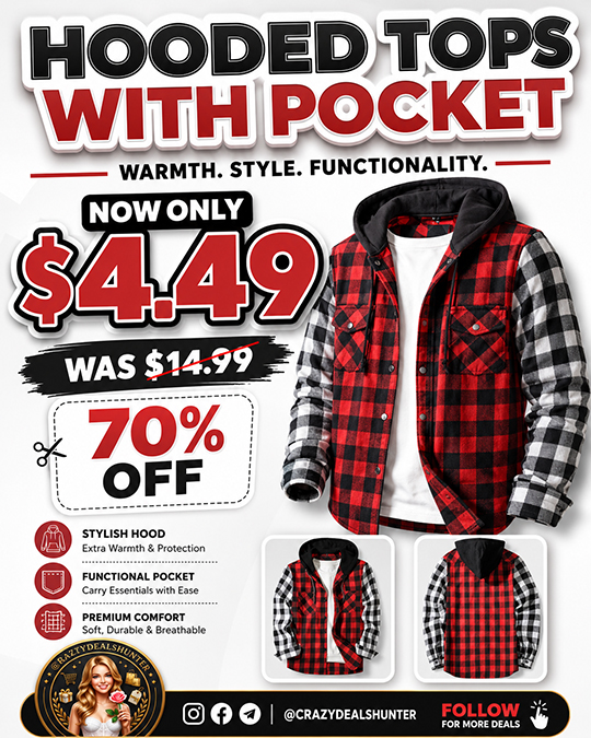 Hooded Tops with Pocket Only $4.49 (Regularly $14.99)
