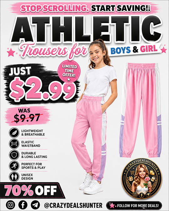 Athletic Trousers for Boys Girl Only $2.99 (Regularly $9.97)
