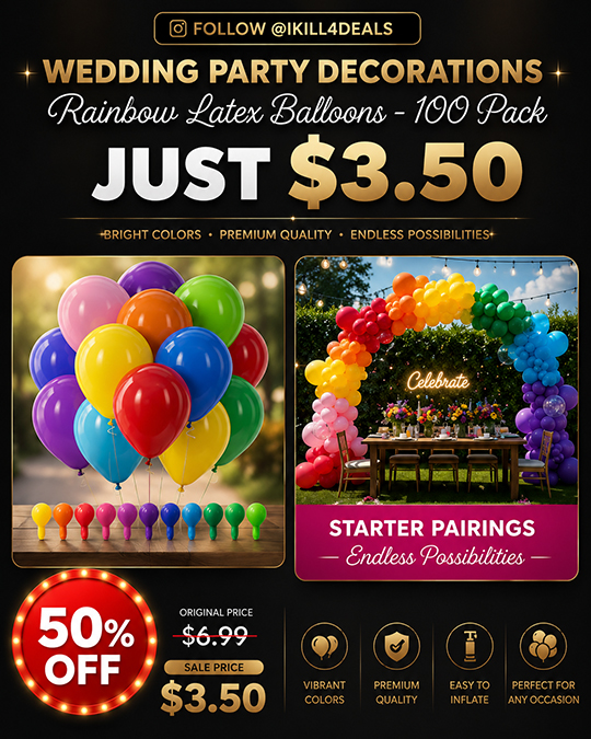 Rainbow Latex Balloons - 100 Pack Only $3.50 (Regularly $6.99)