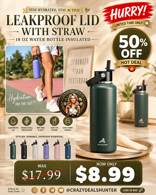 18 oz Water Bottle Insulated Only $8.99 (Regularly $17.99)