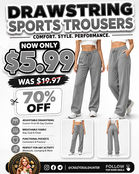 Drawstring Sports Trousers Only $5.99 (Regularly $19.97)