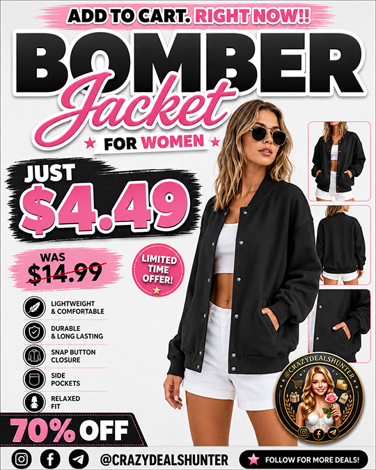 Bomber Jacket for Women Only $4.49 (Regularly $14.99)