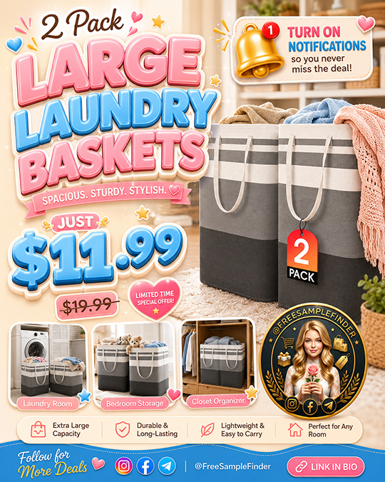 2 Pack Large Laundry Baskets Only $11.99 (Regularly $19.99)