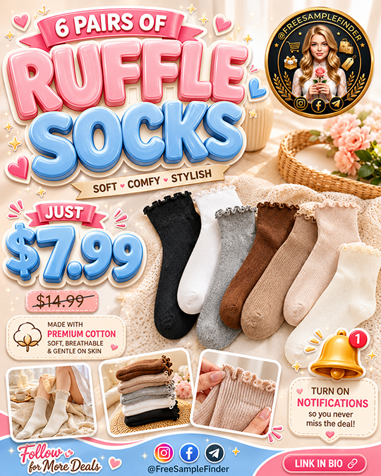 6 Pairs of Ruffle Socks Only $7.99 (Regularly $14.99)