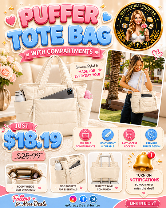 Puffer Tote Bag with Compartments Only $18.19 (Regularly $25.99)