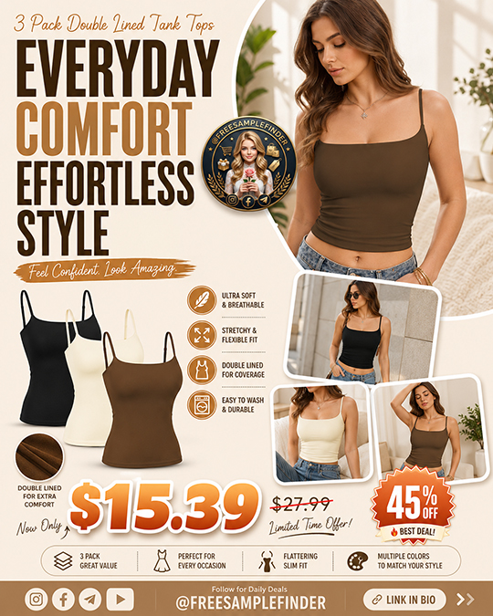 3 Pack Double Lined Tank Tops Only $15.39 (Regularly $27.99)