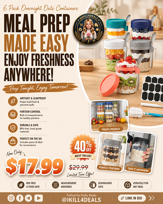6 Pack Overnight Oats Containers Only $17.99 (Regularly $29.99)